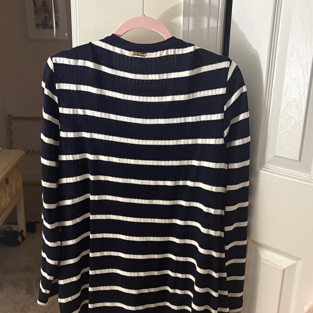 St. John Navy and White Striped Cardigan - Picture 4 of 5